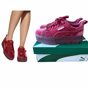 Puma Mayze Platform Velvet Tibetan Red Sneakers Barely Worn Women Size 8